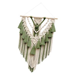 Bothyi - Tapiz De Macramé Elegante Con Flecos De Borlas Bohemias Para Decoración De Fiesta De Guardería Verde