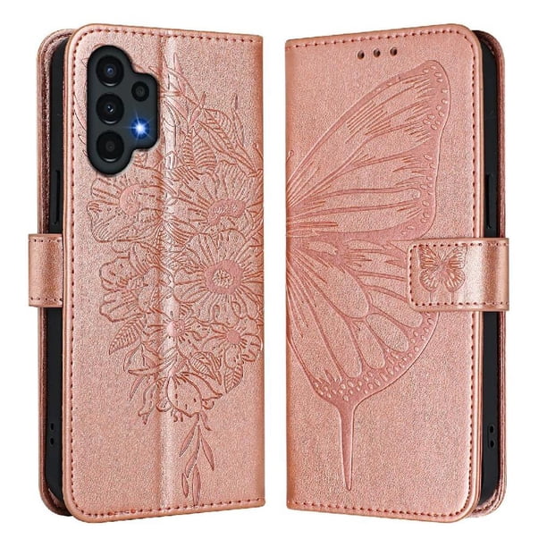 Funda Cartera Mariposa Para Samsung Galaxy A04 4g Con Soporte Y Ranuras Para Tarjetas Oro Rosa
