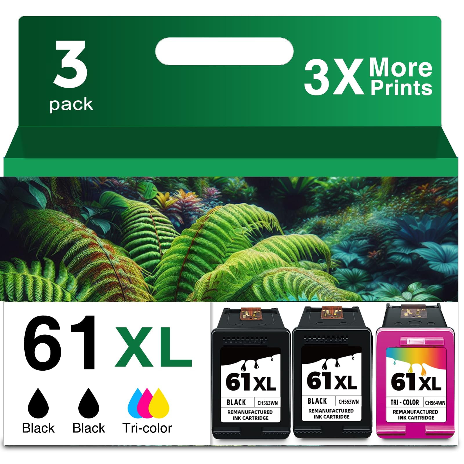 Cartucho De Tinta Ubinki 61xl Negro Y Color, Paquete De 3 Unidades Para Impresora Hp