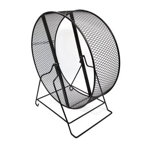 Ioensy - Rueda De Ejercicio Para Correr De Hámster De Hierro, Rueda Para Correr De Conejillo De Indias, Malla De Alambre Negro, 32X19X36,5 Cm