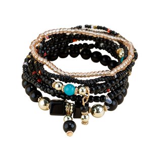 Magideal - Pulsera De Cuentas De Verano Para Playa, Joyería De Colores Brillantes Con Dije Colgante, Cuentas De Moda Negro