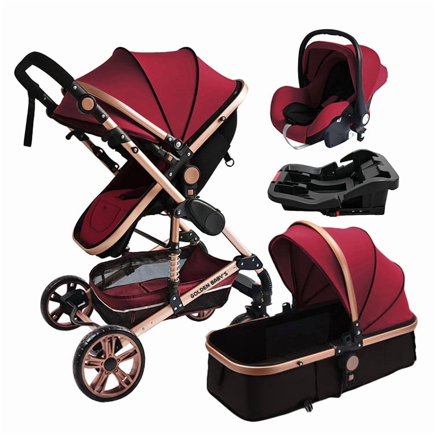 Golden Baby's - Coche Con Silla De Nido Y Base De Auto Premium 3 En 1 Rojo