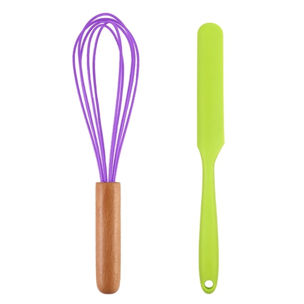 Juego de 2 mini utensilios de cocina de silicona con mangos de madera.