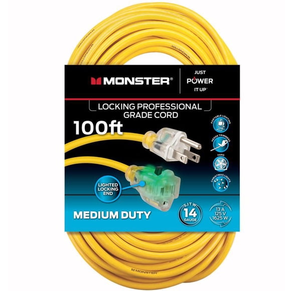 Cable de extensión Monster Just Power It Up de 30 m, color amarillo, 125 V