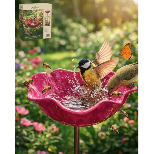 Estaca jardín flor metal hecha mano con baño abejas decoración exterior regalo polinizadores
