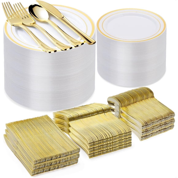 Vajilla Plástica BESTVIP 600 pcs Dorado 26 cm para 100 Pax