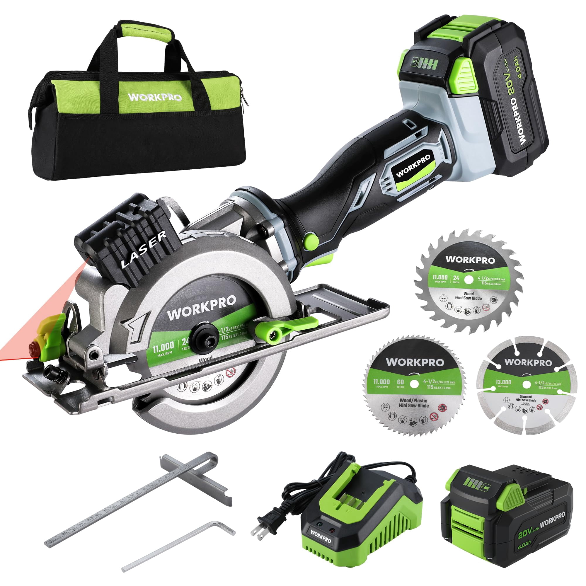 Minisierra Circular Inalámbrica Workpro 20v 4-1/2 Con Batería De 4,0 Ah