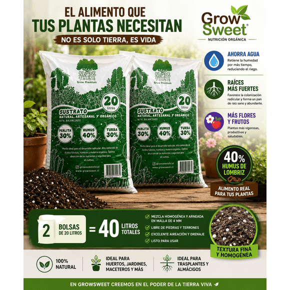 Sustrato Premium 40 Litros Alto En Humus Para Flores Huertos Y Jardines