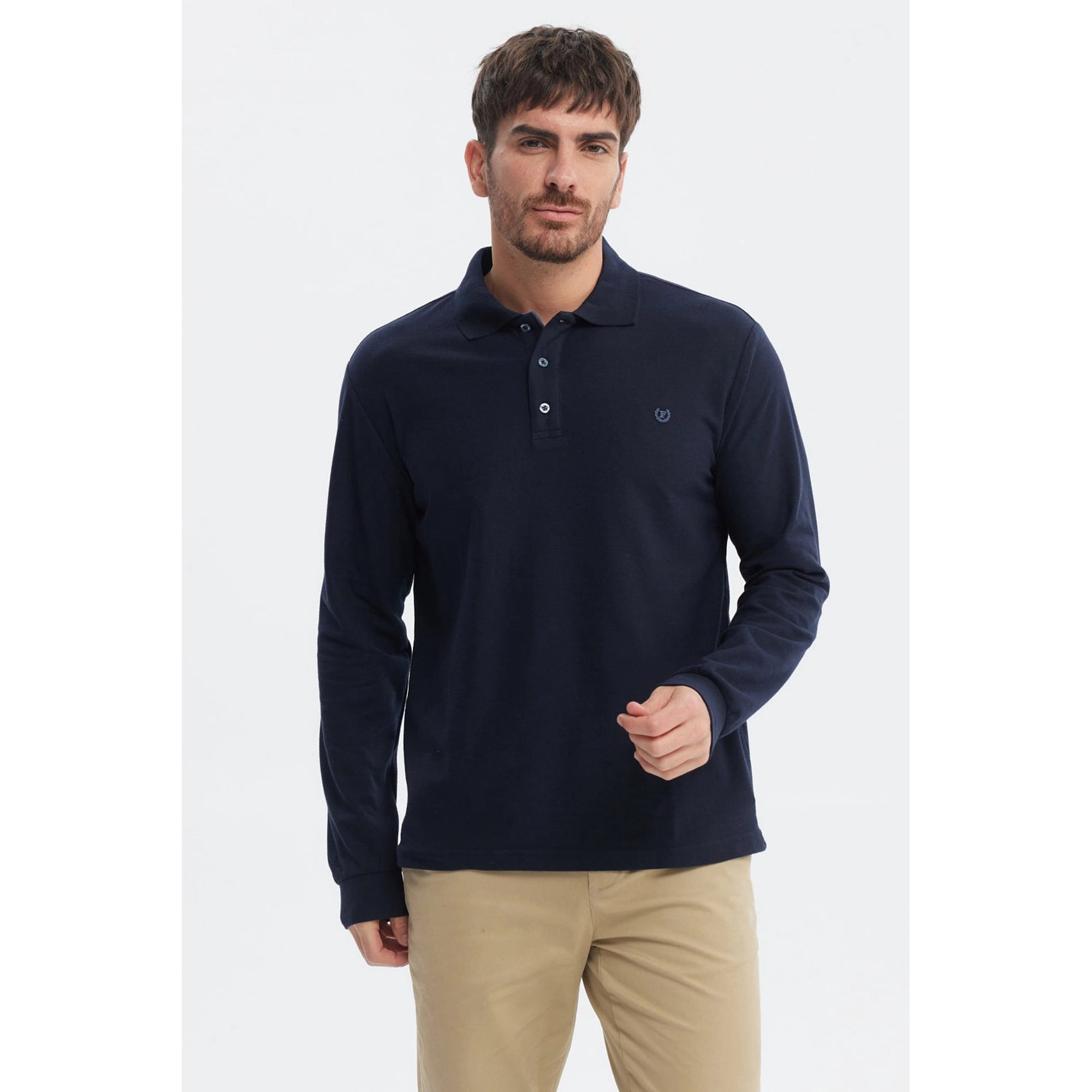 Fashionspark - Polera Hombre Lisa Borbada Con Botones Azul Marino