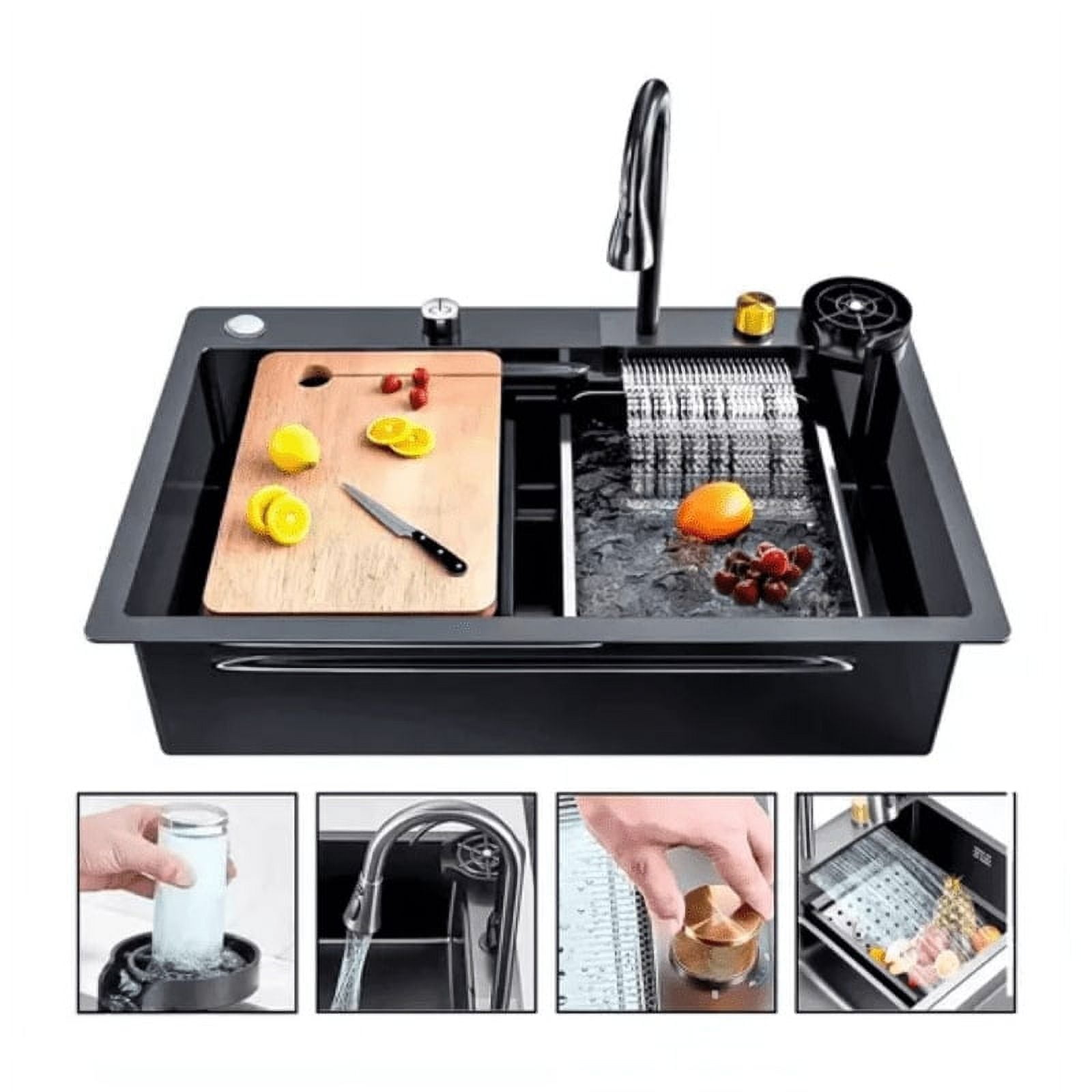 Genérico - Lavaplatos Cascada Lavavasos Llave 2 Modos 75x46 Acero Inoxidable