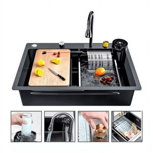 Genérico - Lavaplatos Cascada Lavavasos Llave 2 Modos 75X46 Acero Inoxidable