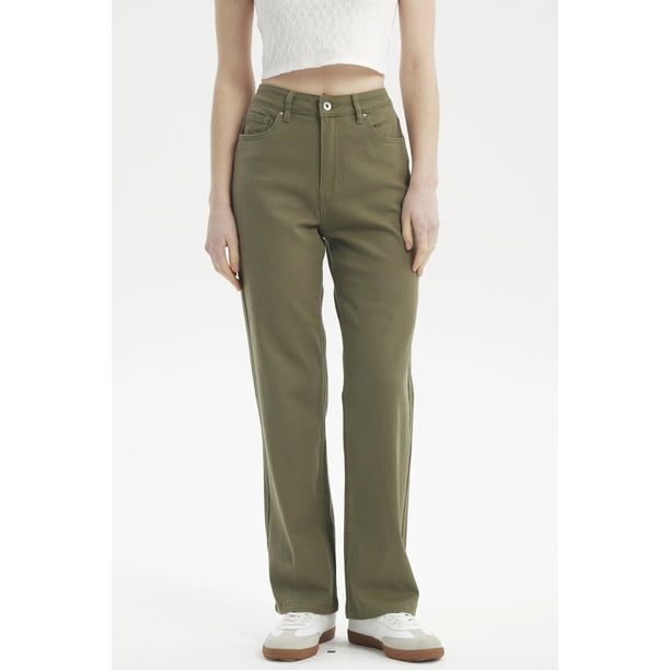 Jeans Mujer Calce Recto Color Verde Militar
