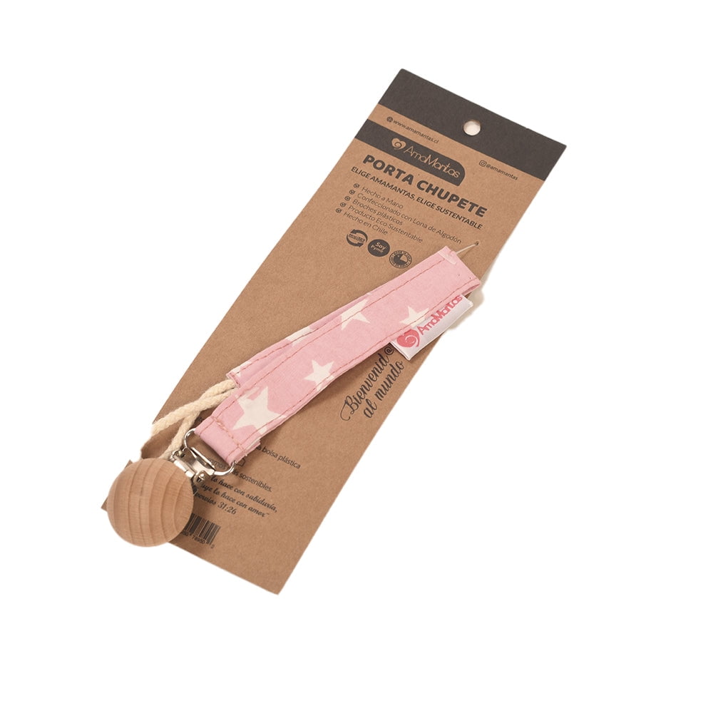 Amamantas - Portachupete Algodón Madera Natural Rosa