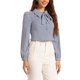 thumbnail image 4 of INSPIRE CHIC Blusa de Mujer para Regreso a Clases con Botones, Cuello Peter Pan, Lazo en el Cuello, Blusa de Color Sólido, Talla S, Gris Claro, 4 of 6