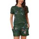 thumbnail image 1 of INSPIRE CHIC Conjunto de Pijama para Mujer de 2 Piezas con Bolsillos, Mangas Cortas, Conjunto de Ropa de Estar en Casa, Camiseta y Pantalones, Talla L, Verde, 1 of 6