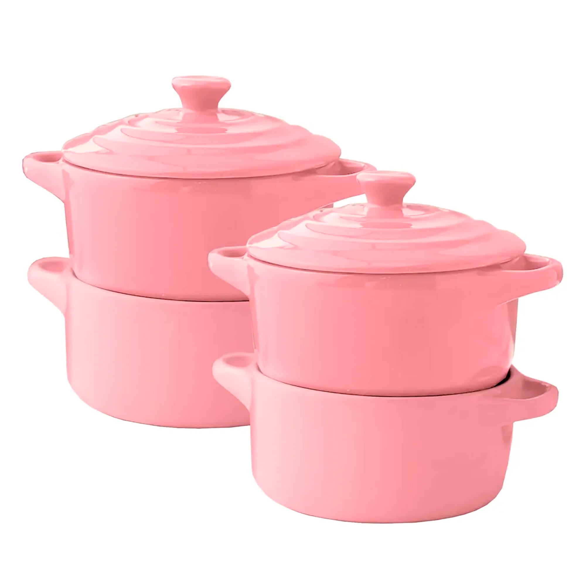 Mgm Importaciones - Mini Cacerola Olla De Cerámica Cocotte Pocillo 300ml Rosa X4