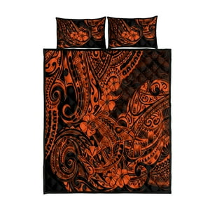 Milsleep - Hawaii Shark Juego De Cama Colcha Polinesia Estampado Naranja Versión Lt01
