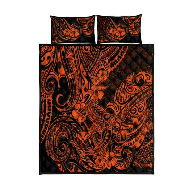 Hawaii Shark Juego de Cama Colcha Polinesia Estampado Naranja Versión LT01