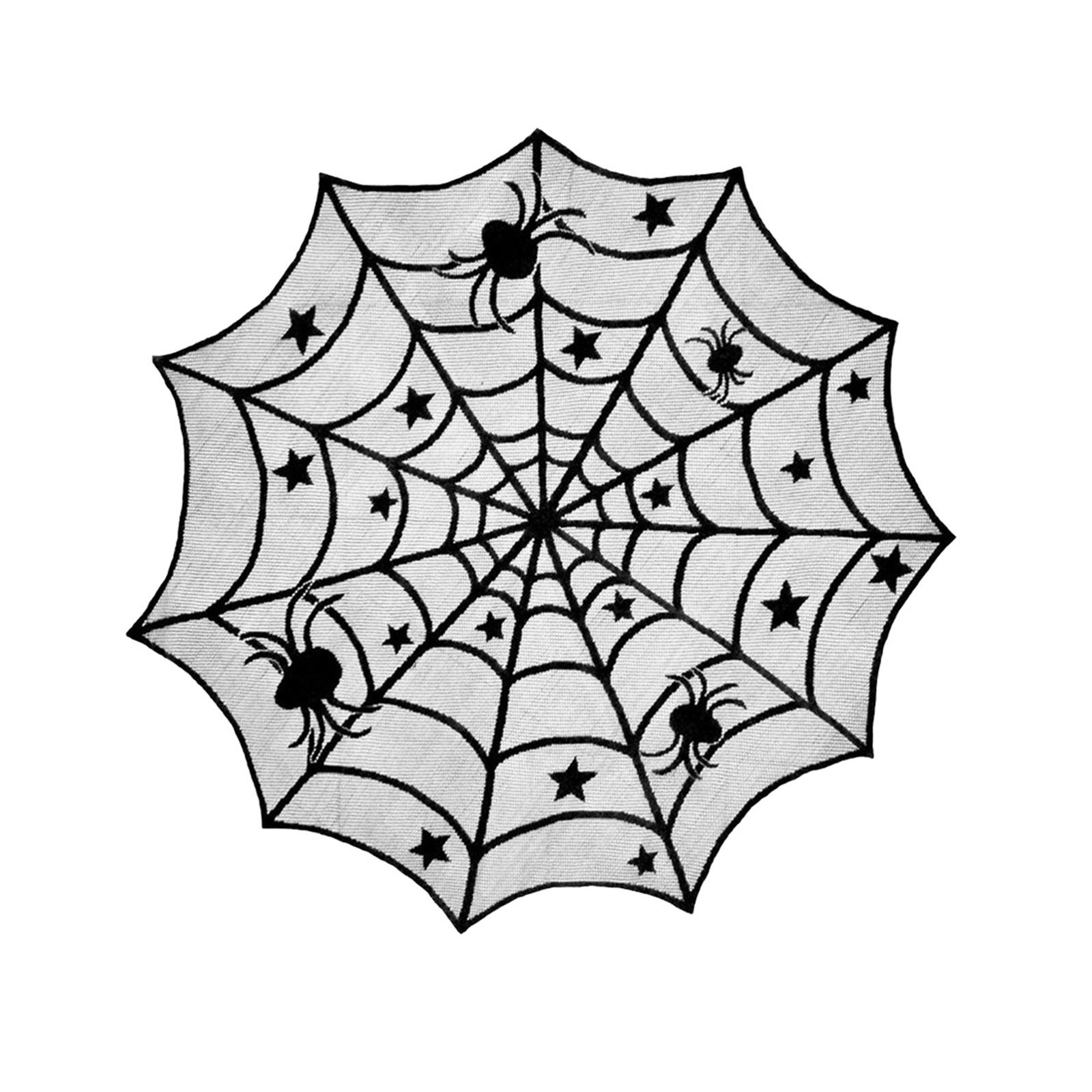 Bothyi - Mantel Redondo De Encaje Para Halloween, Decoración De Halloween Para Fiestas Navideñas, Cafetería, 102 Cm, Estrellas Y Arañas