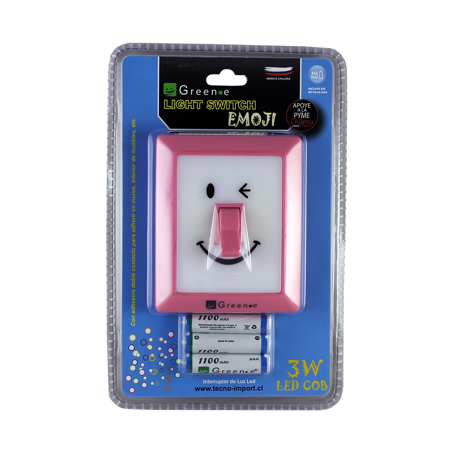 Green E - Luz Led Interruptor Emoji (Espanta Cuco) 3 Pilas / Rosa