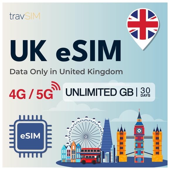 Tarjeta SIM travSIM UK eSIM – Datos ilimitados 30 días