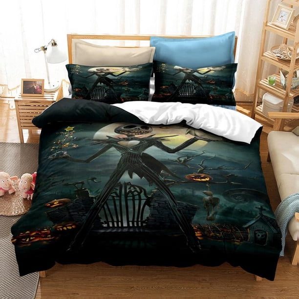 Nightmare Before Christmas Jack Sally Quilt Duvet Cover Set 3-Piece Bedding Set