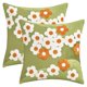 thumbnail image 1 of REGALWOVEN Paquete de 2 Fundas de Cojín Decorativas Suaves de Terciopelo Bordado con Flores Fundas de Almohada de Estilo Rústico para Sofá Dormitorio Coche Verde 18" x 18", 1 of 7