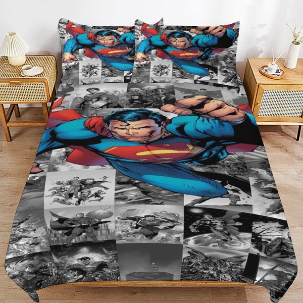 Superman Bedding Sets Ultra Soft Skin-Friendly Duvet Cover 3 Piece, Cute Comforter Cover Bed Set for Boys Girls Kids
