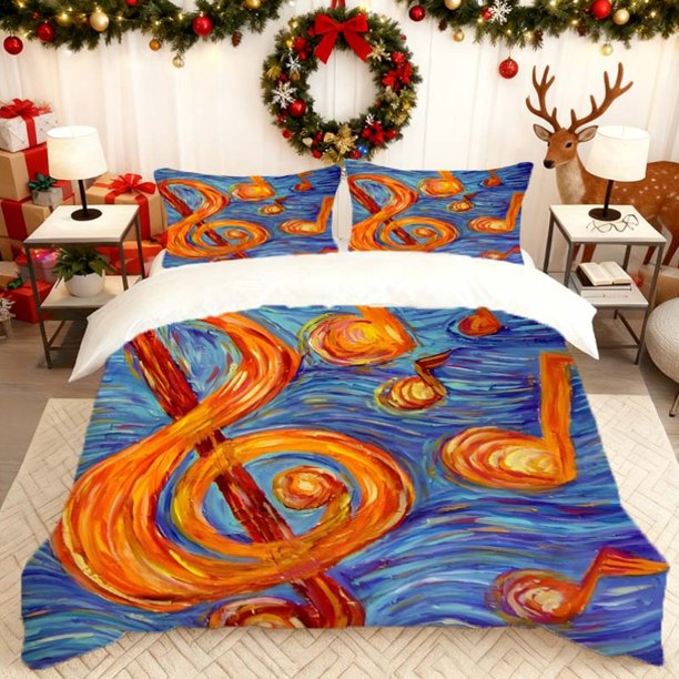 Music Symbol Painting Duvet Cover Set Featuring a Themed Print with 1 Duvet Cover And 2 Pillowcases Made of 100% Polyester It Is Durable Wrinkle-Resistant Skin-