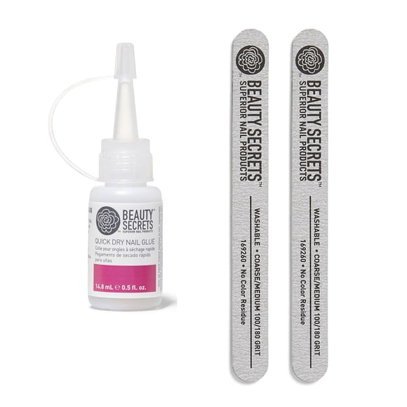 Set de pegamento para uñas y limas de uñas Beauty Secrets de secado rápido, 15 ml