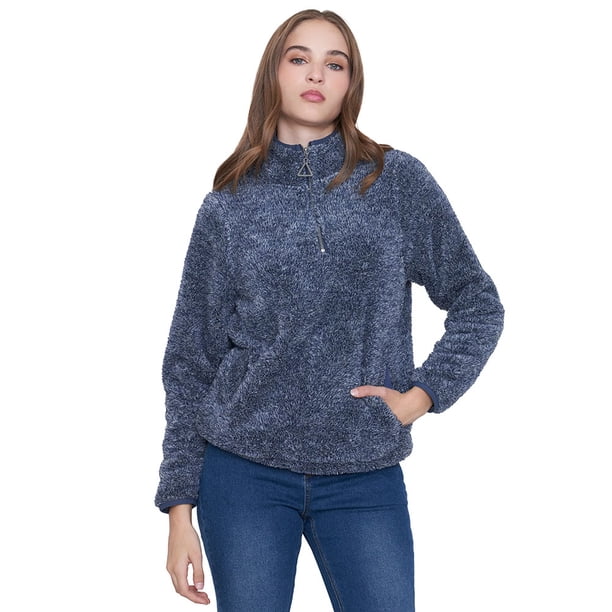 Polerón Mujer Peludo Half Zipper Navy Corona
