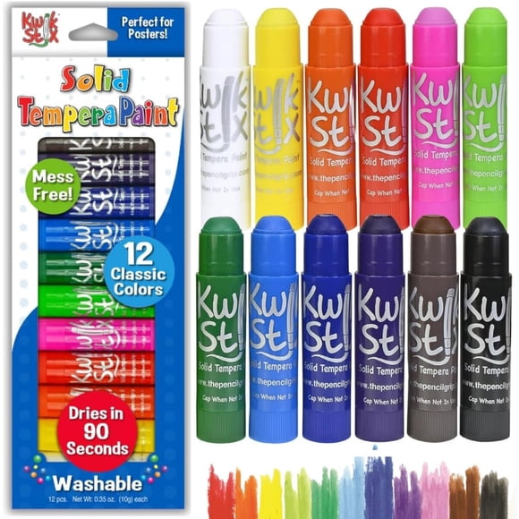 Kwik Stix, barras de pintura témpera sólida, 12 colores, lavables
