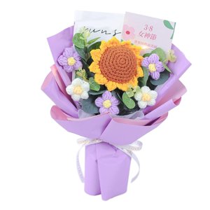 Magideal - Ramo De Ganchillo Hecho A Mano, Decoración Del Hogar, Margarita De Flores Tejidas Para El Día De La Madre, Cumpleaños, Elegante Ramo De Mesa, Centro Púrpura