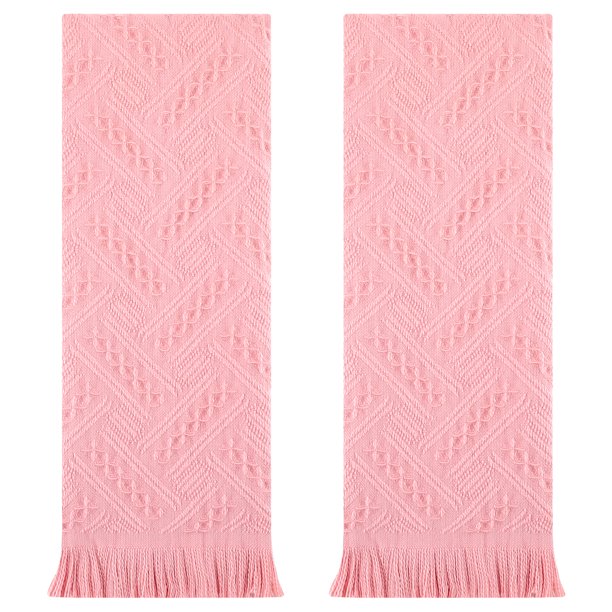 REGALWOVEN Patrón Jacquard Toallas Decorativas Boho, Paquete de 2 Toallas de Baño de Algodón Turco Absorbente Suave Rosa 13" x 29"