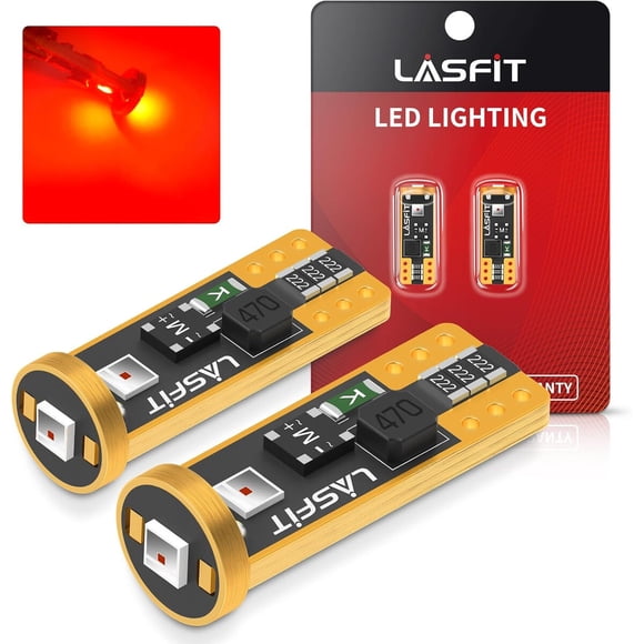 LASFIT Foco LED 194 Rojo T10 168 Canbus 5W para Vehículo