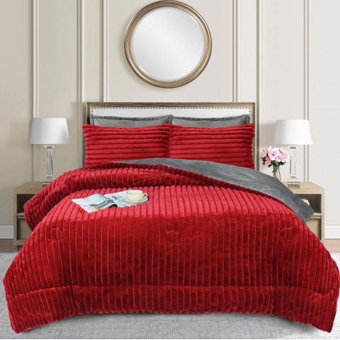 Tecnocasa - Cobertor Con Chiporro Texturizado Lineal 2 Plazas Color Rojo