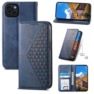 Funda Flip Foxdock Para Iphone 15 Plus , Estilo Billetera Con Diseño Rombo, Correa De Mano Y Soporte, Uso Diario