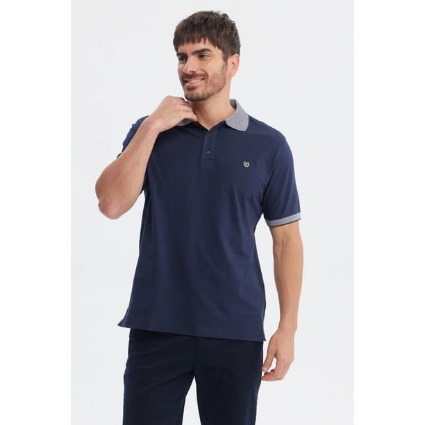 Polera Hombre Slim Cuello Camisero Azul Marino - ll