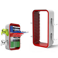 Genérico - 15.8 In Game Storage Tower Compatible With Ps5/ Xbox Series S & X/ Switch, Universal Video Game Disc Organizer 18 In 1 With 4 Controller Brackets, Game Disk Box Bracket-Blanco/Rojo