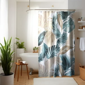 Cortina Para Baño Nautica Poliéster 180X180Cm Diseño Hojas Tropicales