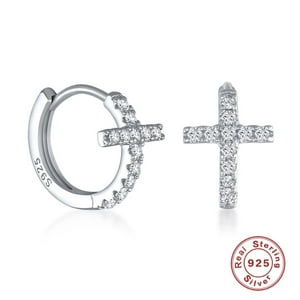 Aretes Heshpaws S925 Sterling Silver Cross Diamantados Plata