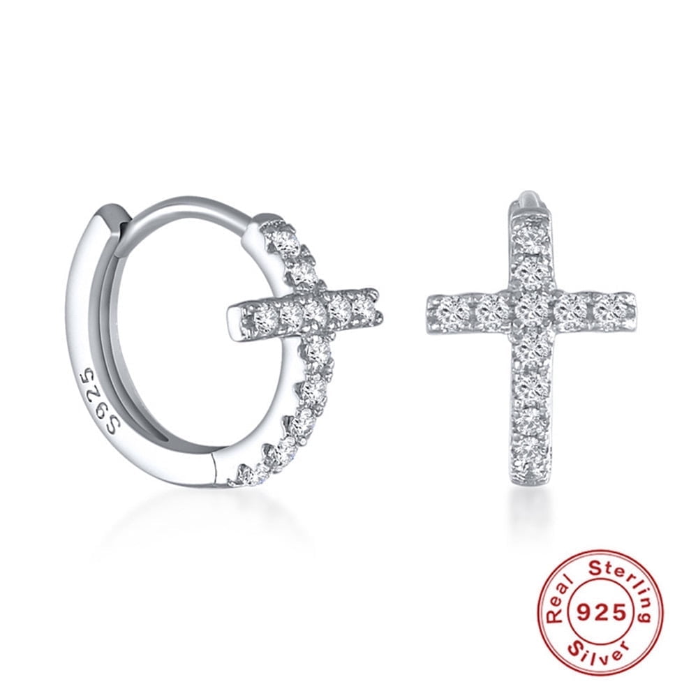 Aretes Heshpaws S925 Sterling Silver Cross Diamantados Plata