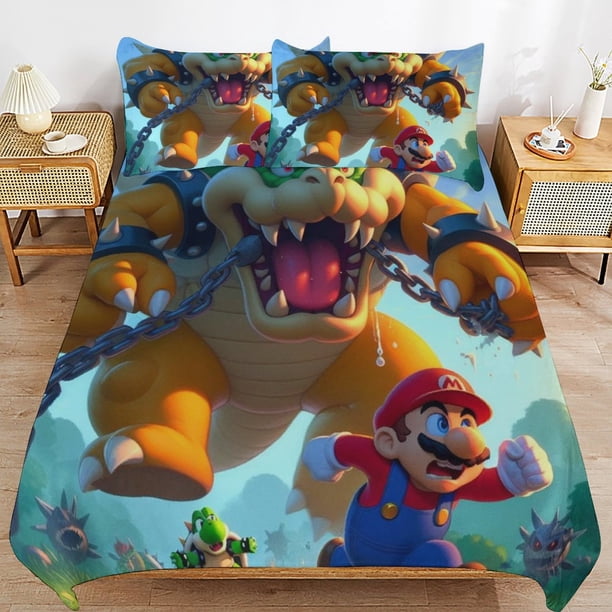 Super Mario 3-Piece Comforter Set for Bedroom Super Mario Bedding Set for Kids Adults Soft Microfiber Duvet Cover Set with Zipper Closure
