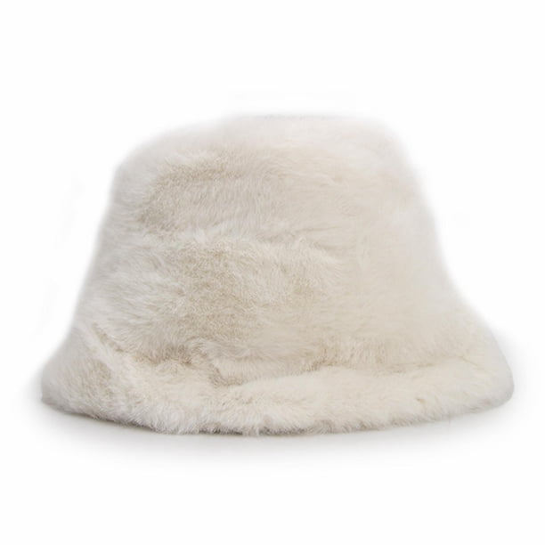 Gorro Bucket Peludo Liso Mujer Invierno Suave Abrigado Moda Blanco Talla Única