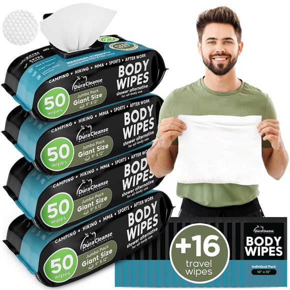 Toallitas corporales Duracleanse para después del gimnasio para hombre 200 XL + 16 Travel
