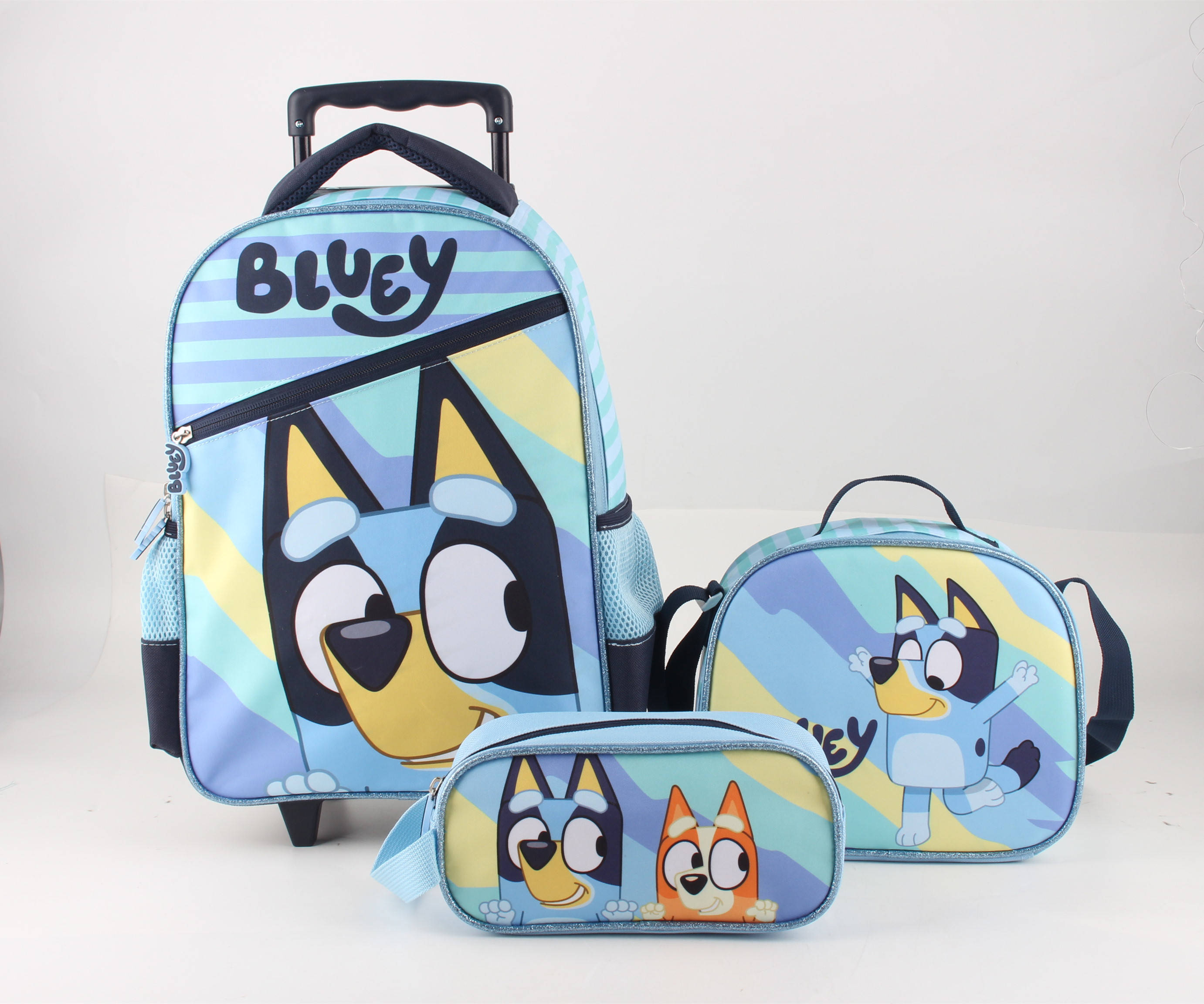 Set Mochila Con Ruedas Más Lonchera Y Estuche Bluey