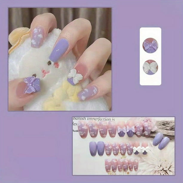 24pcs Heart Design Press On Nails with Rhinestones - Long Coffin Fake Nails for Women, Girls, and Men - Full Glue On Acrylic Artificial Nails for Manicure Art Decorations