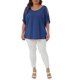 thumbnail image 2 of Agnes Orinda Blusas de Mujer Tallas Grandes Hombro Descubierto Manga Corta Cuello Redondo Blusa Sólida Camisetas Casuales de Verano 1X Azul Marino, 2 of 6