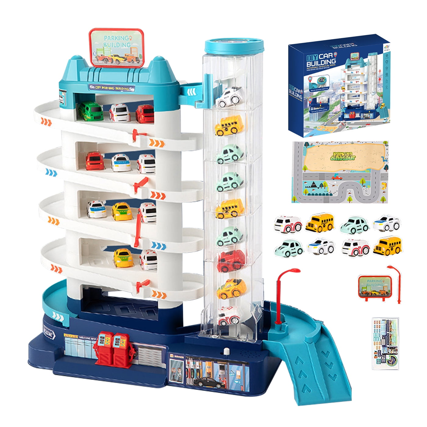 Anikids - Pista De Autos Bighouse Electrica Juguete Niños 6 Niveles Celeste