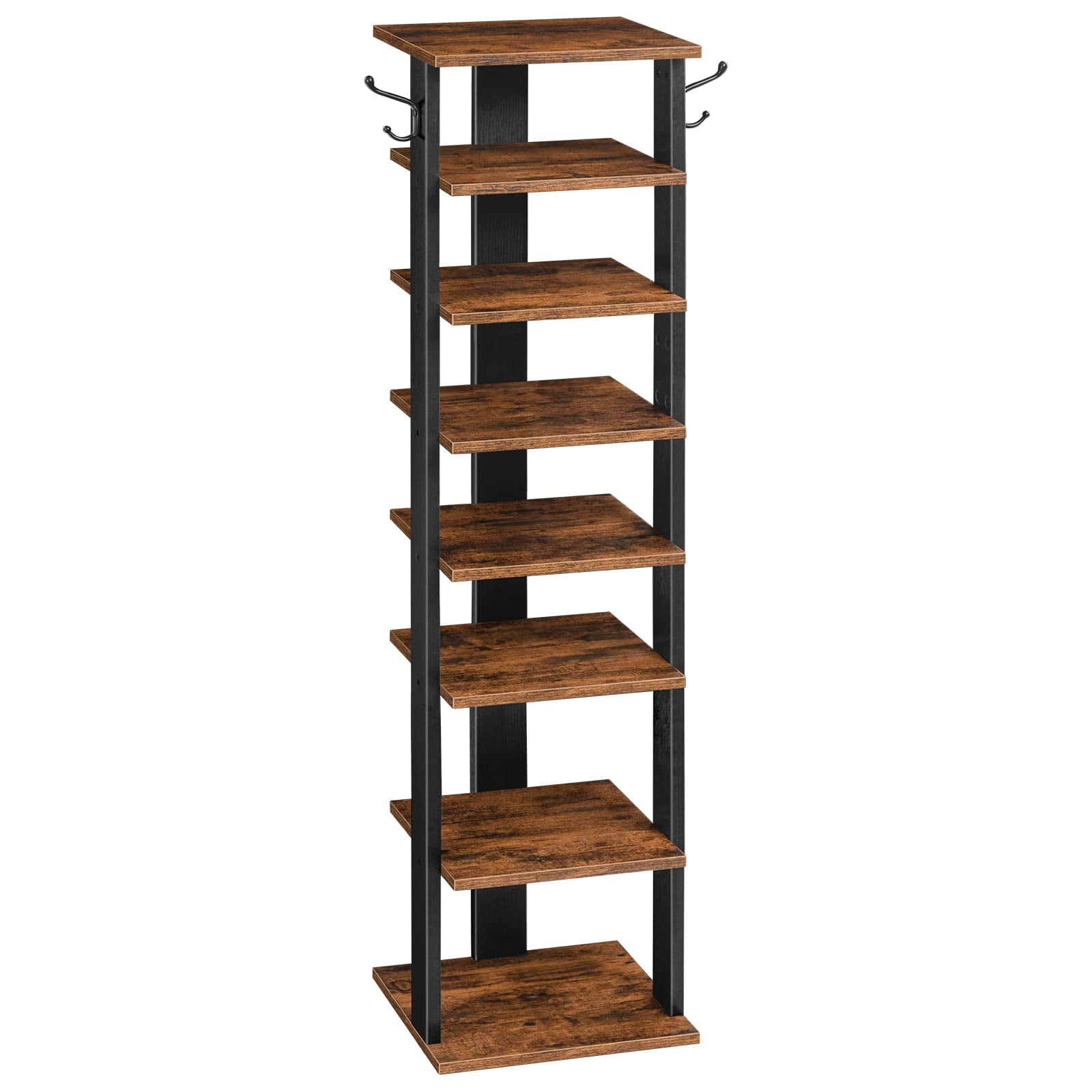Estante Para Zapatos Hoobro, Vertical, De Madera, Color Marrón Rústico, 8 Niveles